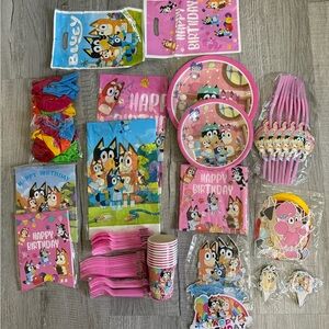 Bluey Pink Birthday Party Supplies Set - Complete Tableware & Decorations
